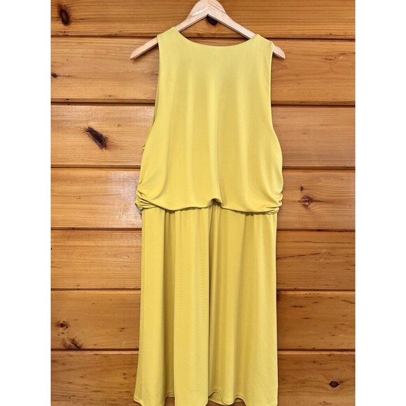 Ann Taylor sleeveless Midi Round Neck Lined Ruched mustard yellow XL Dress - Picture 4 of 5